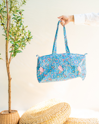 Marine Blue Blockprint Duffle Bag