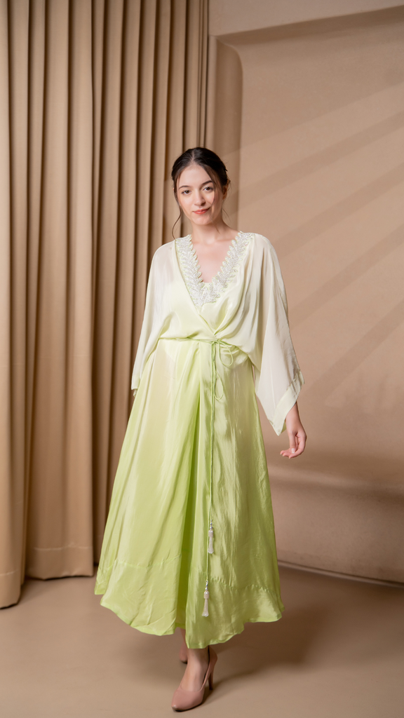 Mykonos Kimono Dress in Green MERAKHI Mykonos Kimono Dress in Green MERAKHI