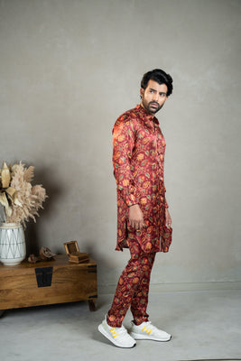 Aurora Red Kurta Pant Set